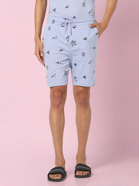 ajile by pantaloons light blue cotton slim fit printed lounge shorts