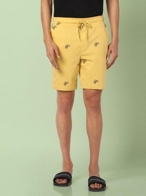 ajile by pantaloons mustard cotton slim fit printed lounge shorts