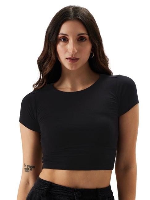 the souled store black crop top