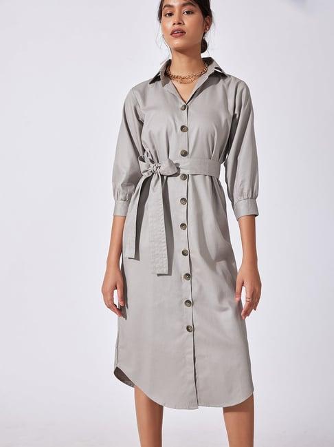 the label life grey cotton regular fit shirt dress