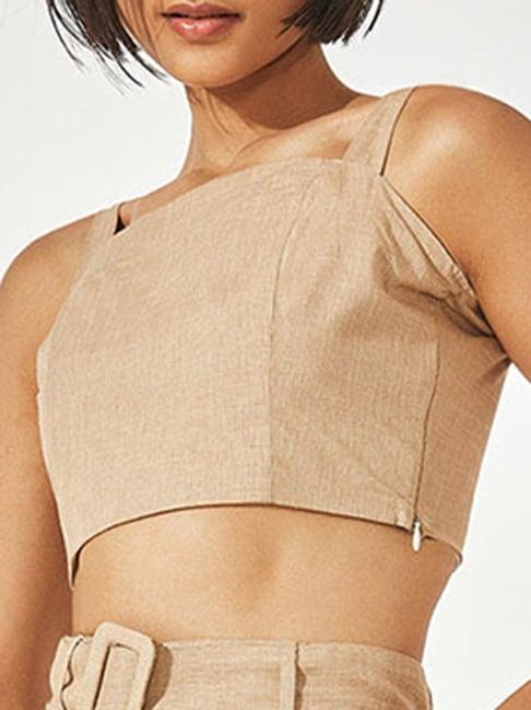 the label life beige cotton regular fit crop top