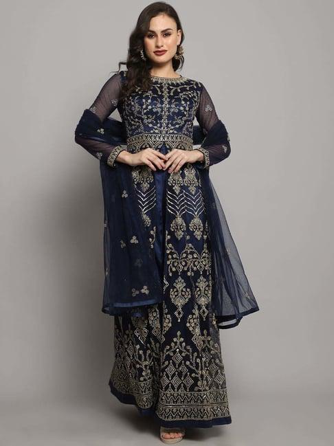 stylee lifestyle navy embroidered unstitched dress material