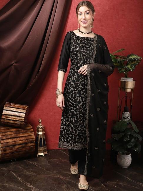 stylee lifestyle black embroidered unstitched dress material