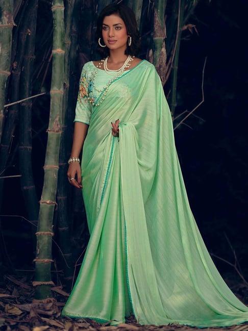 stylee lifestyle green silk striped saree with unstitched blouse