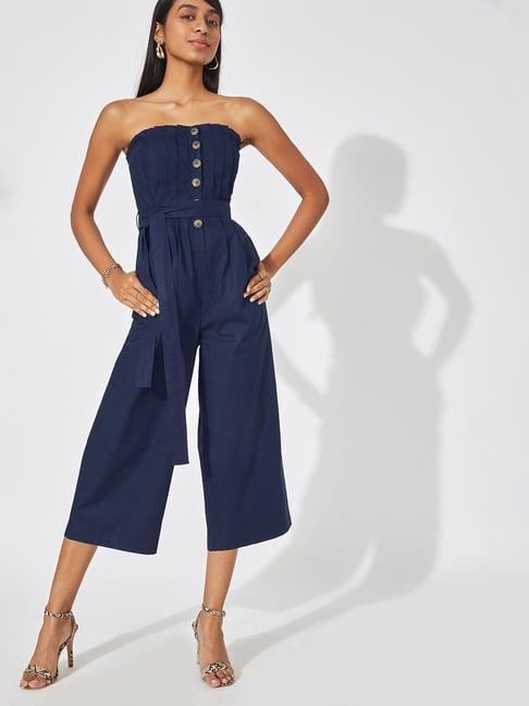 the label life navy cotton midi jumpsuit