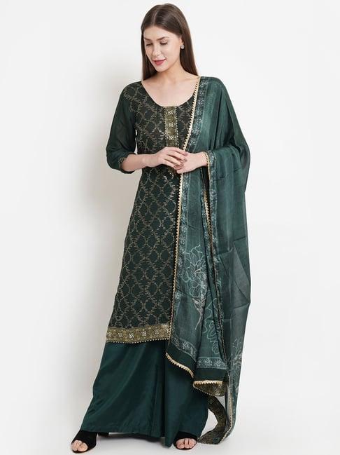 stylee lifestyle green embellished unstitched dress material