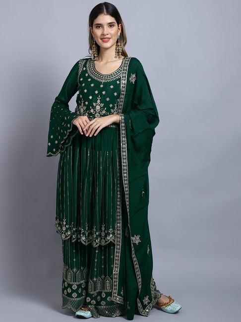 stylee lifestyle green embroidered unstitched dress material