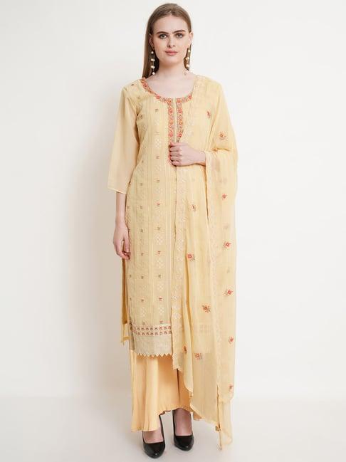 stylee lifestyle yellow embroidered unstitched dress material