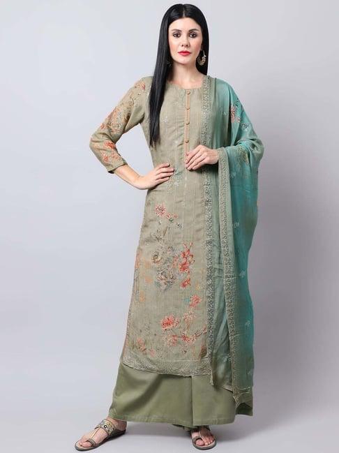 stylee lifestyle green embroidered unstitched dress material