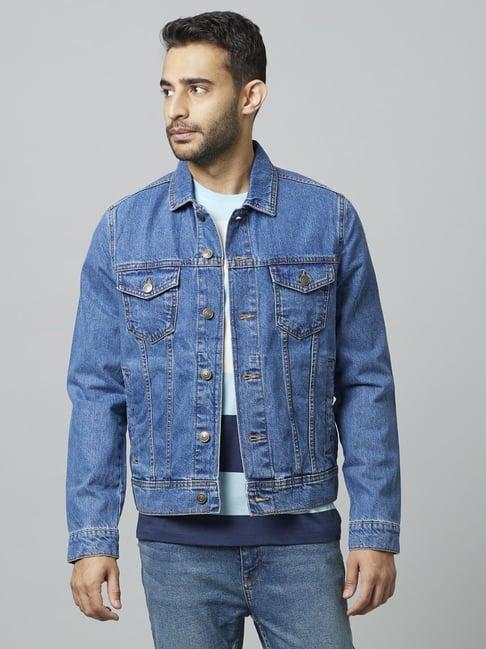 celio* blue cotton regular fit denim jacket