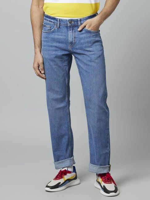 celio blue cotton regular fit jeans