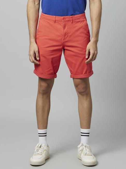 celio* red cotton regular fit shorts