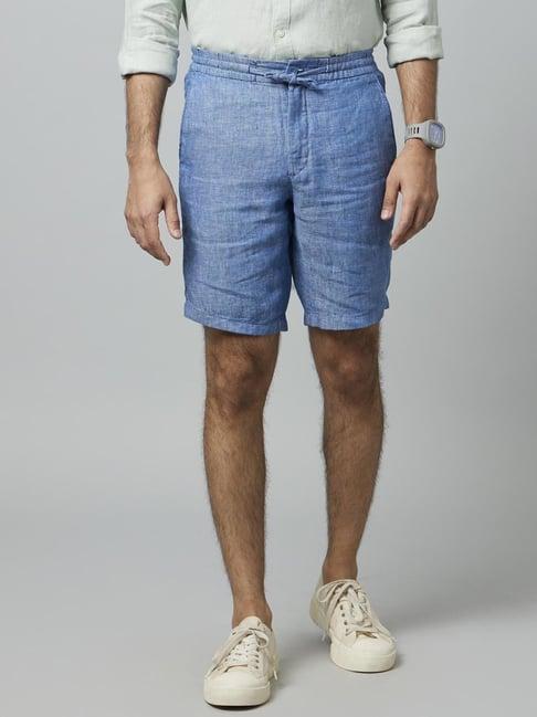 celio* blue linen regular fit shorts