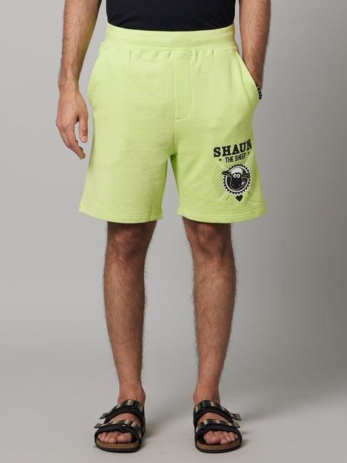 celio* lime green cotton regular fit printed shorts