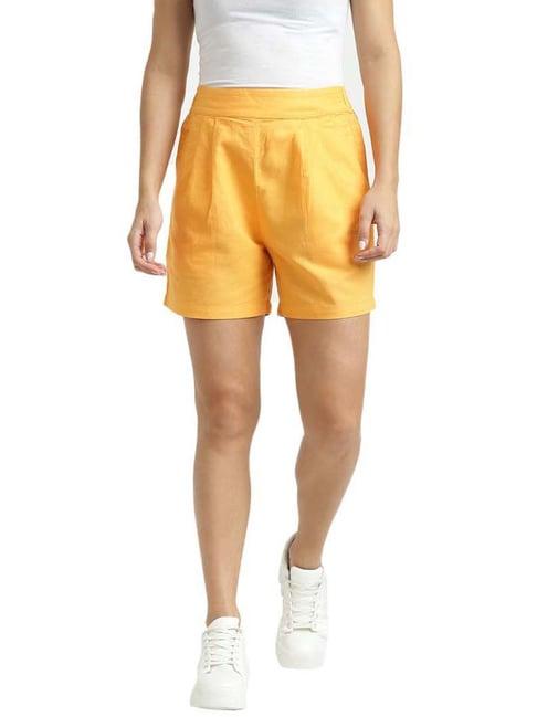 united colors of benetton yellow mid rise shorts