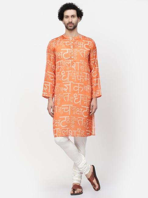 lela orange regular fit printed kurta