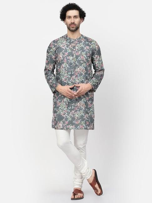 lela dark grey regular fit floral print kurta