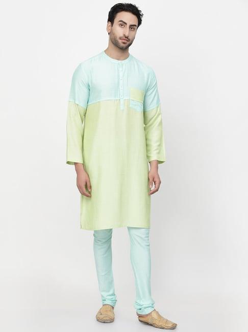 lela turquoise & green regular fit kurta