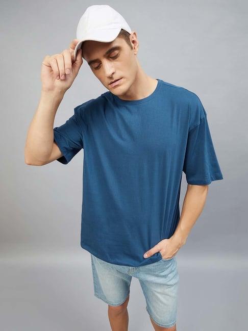 chimpaaanzee blue loose fit oversized crew t-shirt