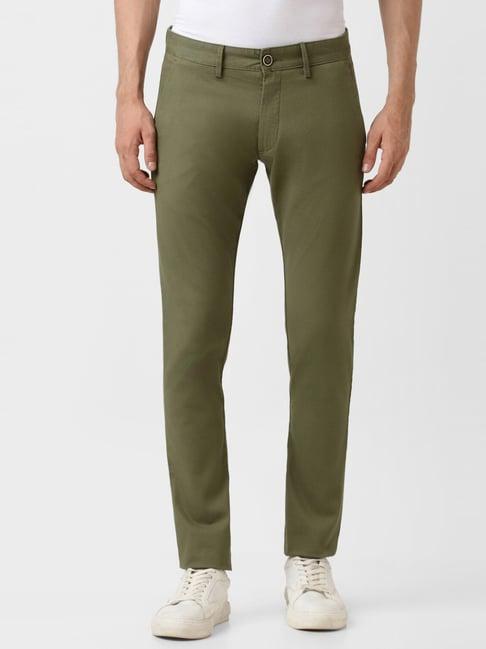 peter england casuals green cotton skinny fit texture trousers