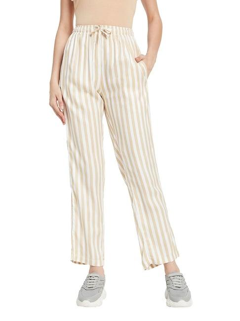 mettle white & beige cotton striped trackpants