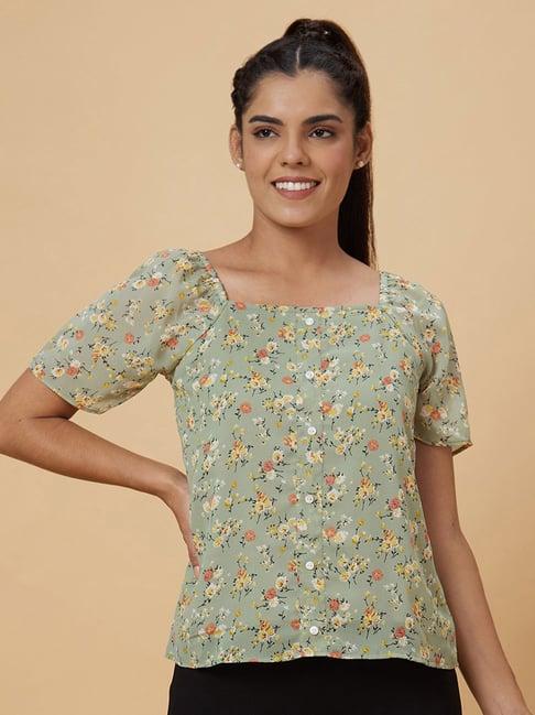 globus green floral print top