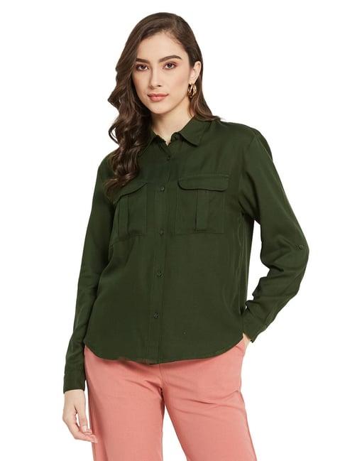 mettle olive cotton regular fit shirt