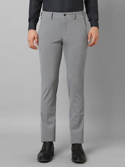 louis philippe grey slim fit striped trousers