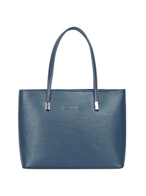 lino perros teal solid large tote handbag