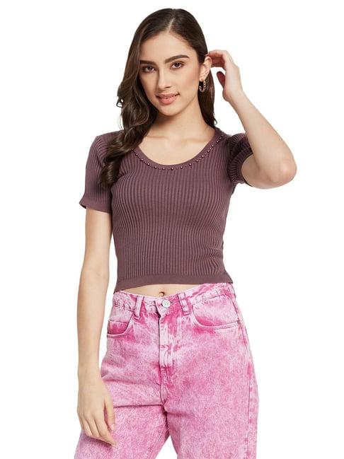 mettle purple cotton embellished crop top