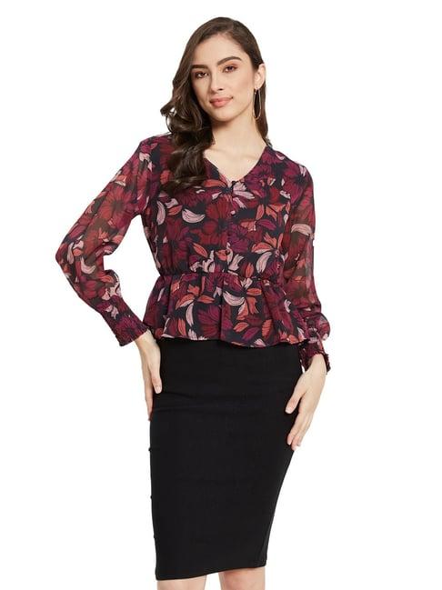 mettle multicolor cotton floral print peplum top