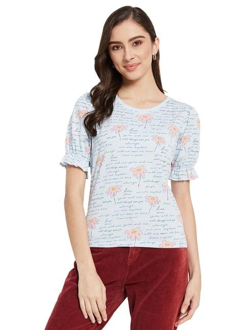 mettle light blue cotton graphic print top