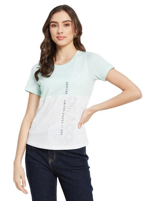 mettle blue & white cotton color-block t-shirt