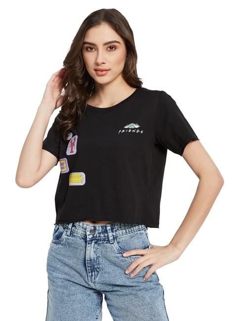 mettle black cotton graphic print crop t-shirt