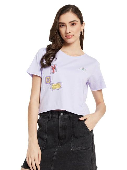 mettle lavender cotton graphic print crop t-shirt