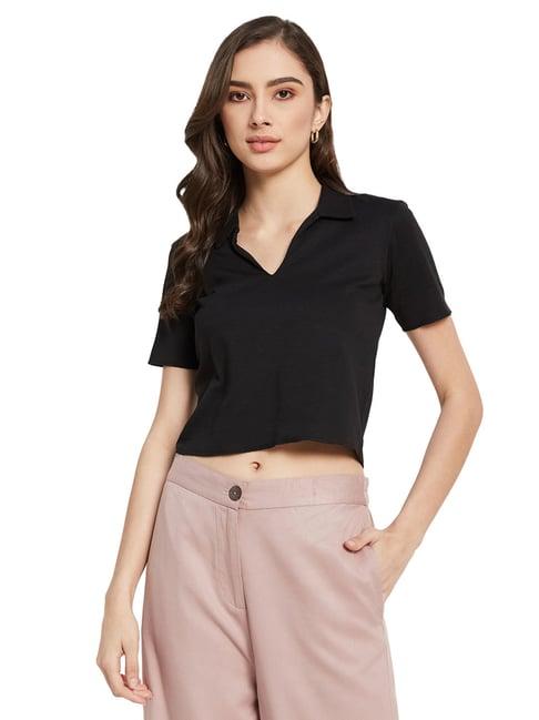 mettle black cotton regular fit crop t-shirt