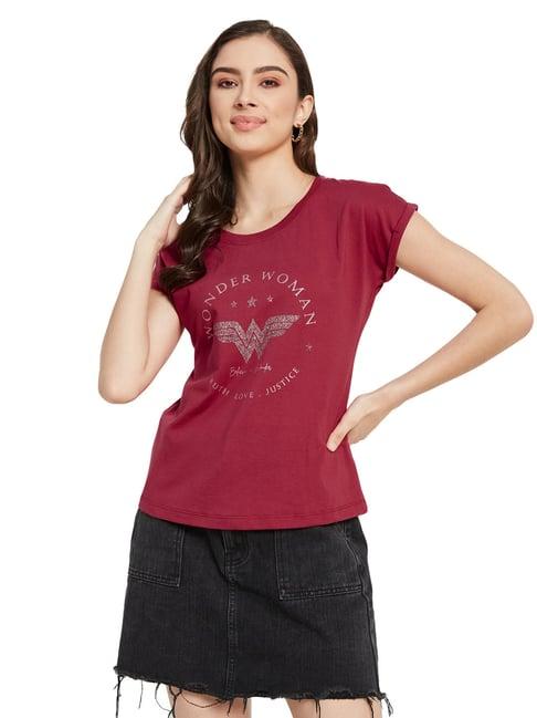 mettle maroon cotton graphic print t-shirt