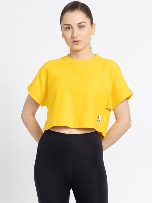 adidas yellow cotton printed crop top