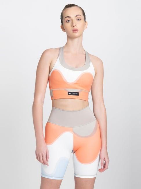 adidas orange & white color-block training bra