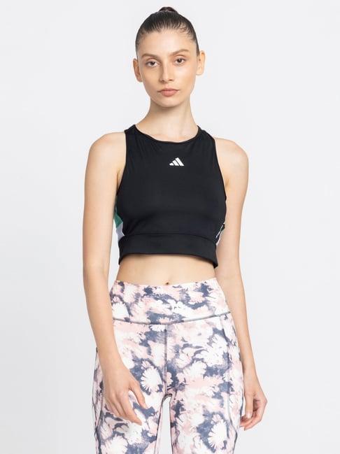 adidas black printed training bra