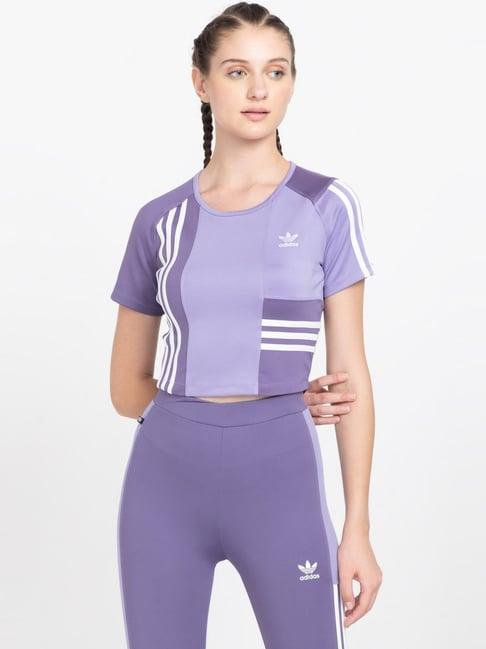 adidas originals purple cotton printed crop t-shirt