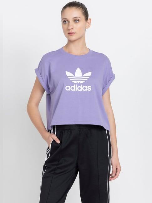 adidas originals purple cotton printed crop t-shirt