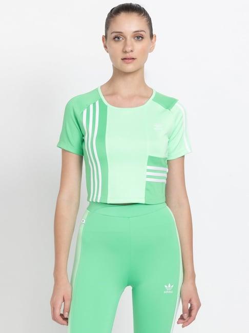 adidas originals green cotton printed crop t-shirt