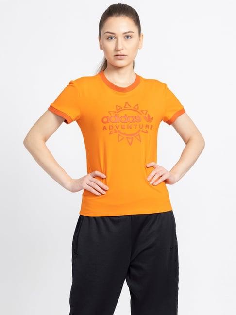 adidas originals orange cotton printed t-shirt