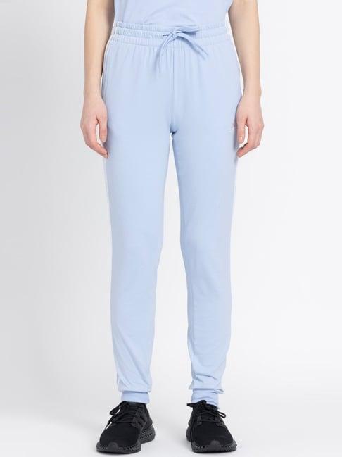 adidas sky blue cotton striped track pants