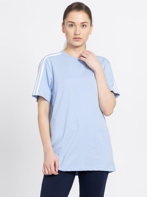 adidas sky blue cotton striped boyfriend t-shirt