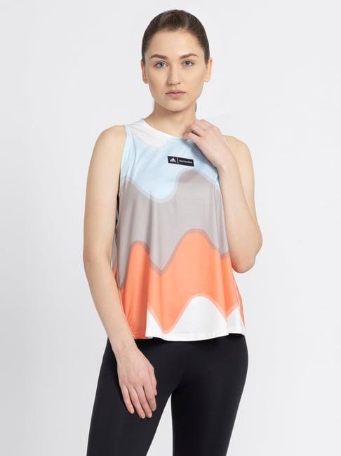 adidas blue & coral printed running tank top