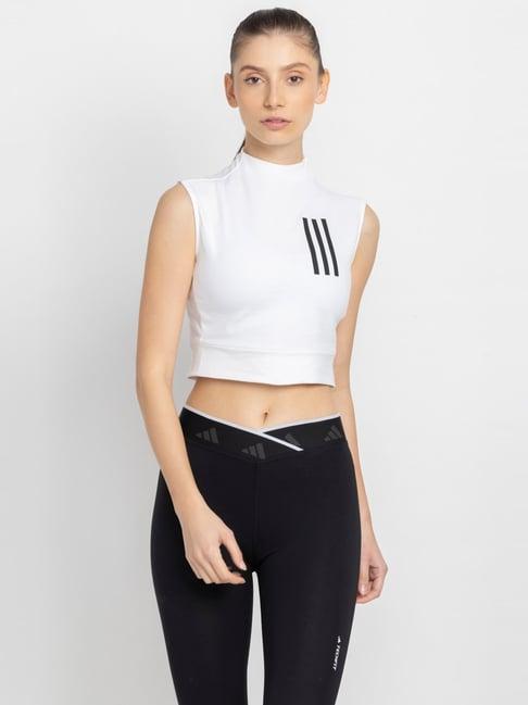 adidas white cotton printed crop top