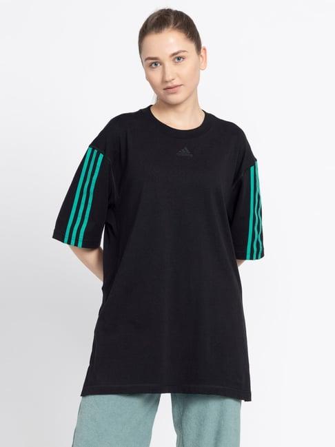 adidas black cotton striped oversized t-shirt