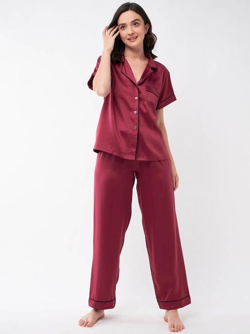 magre wine solid shirt with pyjamas